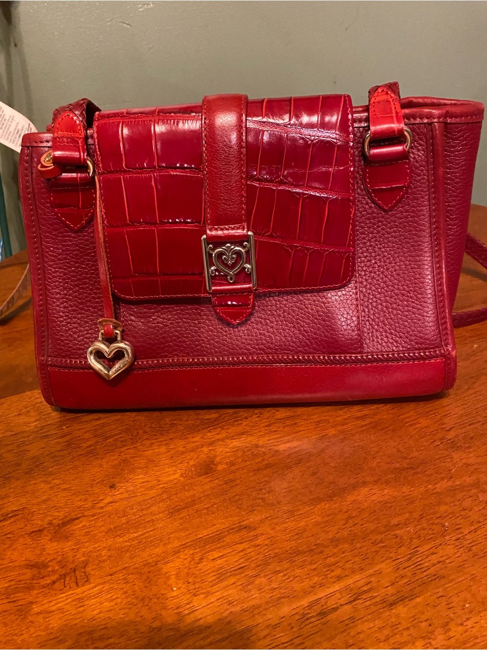 Brighton Red Croc-Accent Satchel with Heart Charm